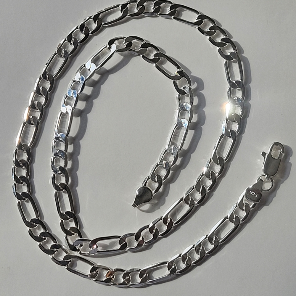 Filled 925 Sterling Silver Necklace Classic 4MM Figaro Chain 1pcs Unisex Jewelry